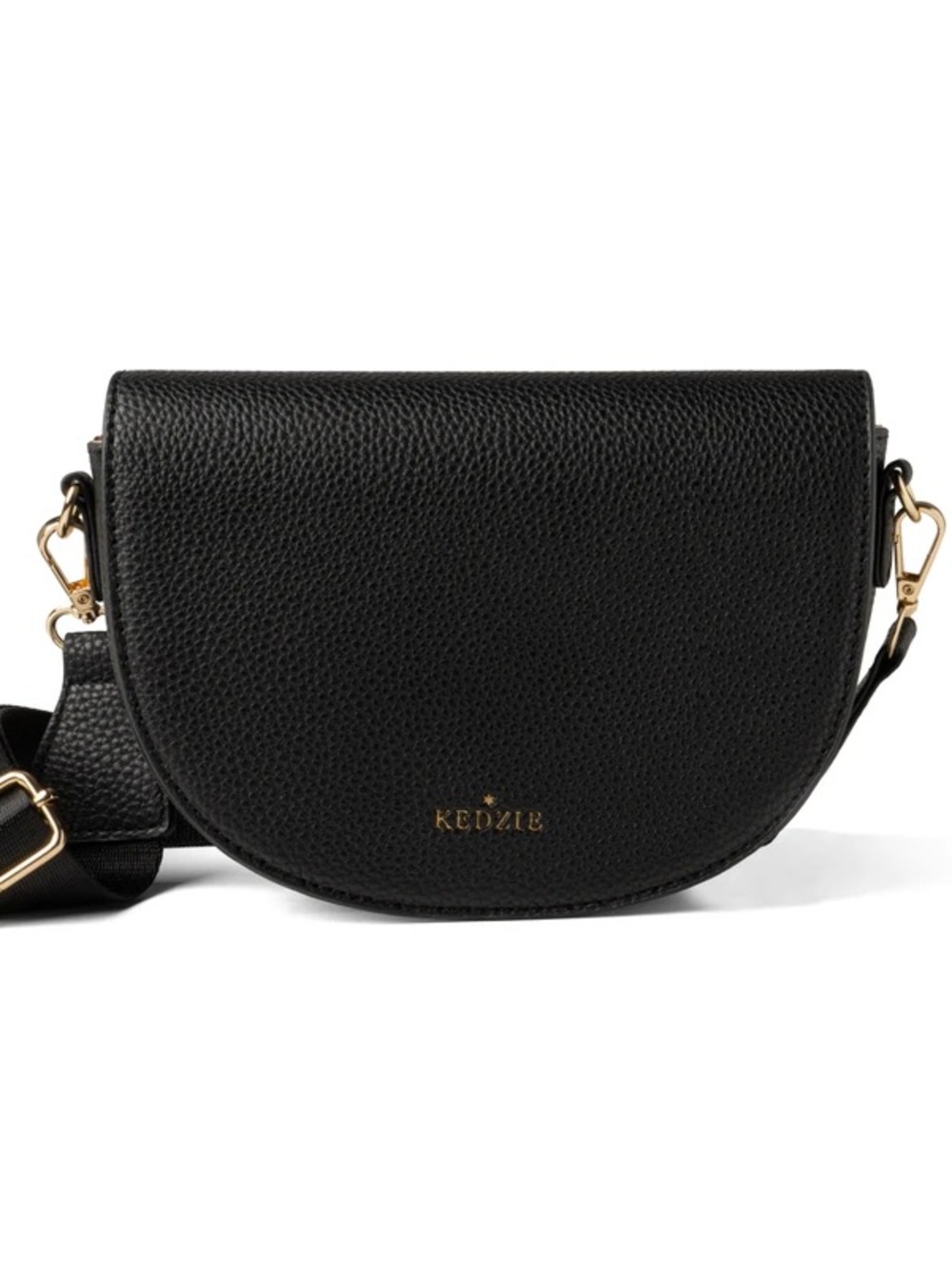 Kedzie Luna Crossbody Compact Black Saddle Crossbody with Gold Accents